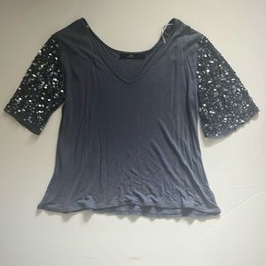 BKE Boutique Dark Grey Sequin Sleeve Shirt Size S